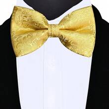 Fashion Vest For Men Paisley Jacquard Tie Waistcoat Bow Tie Hanky Lapel Pin Cufflinks Set Wedding 7PCShalloween - 金色 - 查看 2