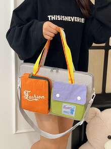 韩版多巴胺拼色 16 英寸笔记本电脑包，多功能单肩/斜挎包，大容量，方便通勤，休闲拼色背包女士笔记本电脑包笔记本电脑保护套笔记本电脑保护套旅行防水便携式男士笔记本电脑包 - 淺灰色 - 查看 8