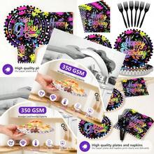 96 Pcs Neon Birthday Party Supplies 350 GSM Colorful Graffiti Paper Plates And Napkins Tableware Sets Glow In The Dark Decorations Favors For Baby Shower Rainbow Birthday Party Serves 24