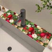 1 Stück Weihnachts-Motiv Diatom Schlamm Wasserhahn Absorbent Pad - Weihnachtsglocke rutschfest, feuchtigkeitsbeständig und spritzwassergeschützt, geeignet für Küchen- und Badezimmer-Arbeitsflächen.