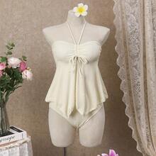 Bellisia 夏季海滩女士纯色露背和细肩带比基尼上衣，2 种穿着风格，适合婚礼