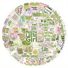 50pcs Matcha & Bubble Tea Cartoon Stickers, Decorative For Boxes, Guitars, Cars, Skateboards, Notebooks