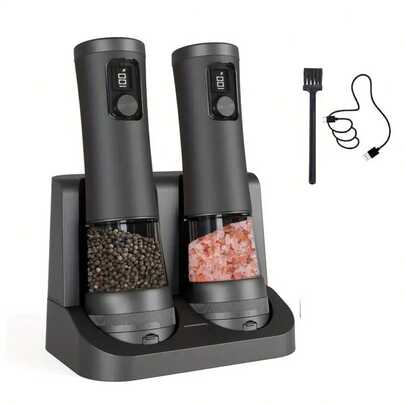 Electric Salt And Pepper Grinder Set - Automatic Ceramic Pepper Mill With Battery Indicator Light And Rechargeable Base, Stainless Steel Salt Shaker, 5 Adjustable Coarseness Levels, Suitable For Modern Kitchen, 800mAh Battery
