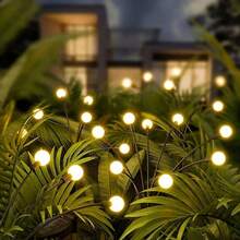 Luzes solares externas tipo vaga-lume - 6/8/10 LEDs, sem bateria e com movimento oscilante devido ao vento, ideais para decoração de jardins, pátios e festas (branco quente/multicolorido)