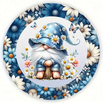 1pc Vintage Dwarf & Sunflower Wall Decor - Rustic Metal Sign With Blue Gnome, Daisies And Butterflies, Charming Blue Packaging, Suitable For Halloween, Christmas, Kitchen, Garden, Office Decor, Best Christmas Gift