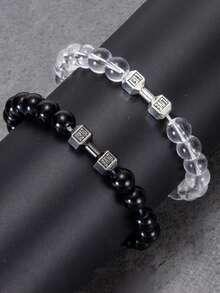 YAUKIA Pulsera de mancuerna para hombres, hecha de lava natural volcánica, ónix negro mate y cuentas elásticas. Pulsera de hermano de gimnasio con de barra de fitness y joyería de barra de fitness, diseñada exclusivamente para hombres