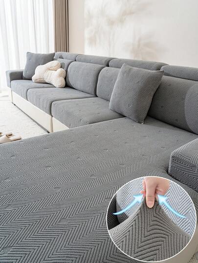 1 件毛绒提花防滑沙发座垫套，柔软亲肤，防宠物，弹性沙发套，适用于 L 型组合沙发和 1/2/3/4 座沙发，春季/秋季（单独出售）