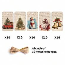 50 قطعة من علامات الهدايا الفاخرة للعيد المجيد مع حبل الكتان - ملصقات عطلة لتغليف الهدايا، أكياس الحلوى، ديكورات الحفلات - علامات هدايا معلقة، إكسسوارات عيد الميلاد، ديكورات عيد الميلاد، بيجامات عيد الميلاد، هدايا عيد الميلاد، ديكور عيد الميلاد