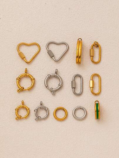 1 pièce en acier inoxydable avec des formes en forme de cœur, ovales et circulaires, plaquée or 18 carats, accessoires de bijouterie DIY, colliers, bracelets, boucles d'oreilles, porte-clés, accessoires de sac, accessoires de bijoux pour femmes, accessoires de portefeuille, accessoires de fabrication de bijoux, accessoires en acier inoxydable