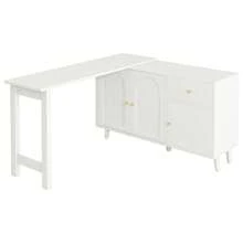 Escritorio y aparador multifuncional 2 en 1 – 360° 3 Puertas 1 Cajón – Escritorio de Computadora Elegante, Escritorio de Esquina, Mesa de Maquillaje, Escritorio de Escritura, Aparador - 1 - Ver 7