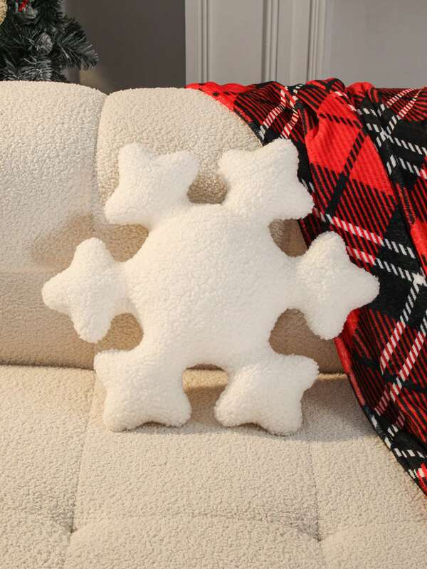 1pc Christmas Decorative Throw Pillow, Snowflake Decor Cushion, Cute Snowflake Design, Soft & Comfortable, Suitable For Living Room Sofa, Bedroom, Also A Great Gift, White