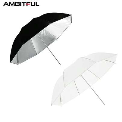  AMBITFUL Parapluie de photographie de 33" 84cm, noir à l'extérieur, blanc et argent réfléchissant à l'intérieur, parapluie double pour éclairage doux, accessoires de studio