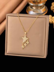 1 chiếc mặt dây chuyền hình ngôi sao bốn cánh Ru Su, thiết kế độc đáo, thanh lịch dành cho nữ, phù hợp đeo hàng ngày cho cả nam và nữ, là lựa chọn quà tặng tuyệt vời cho các dịp lễ (Đóng gói trong túi OPP) - Vàng - Xem 5