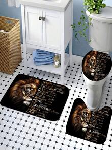 1/3/4 pièces Ensemble de rideaux de douche puissant Lion, ensemble de salle de bain stylé masculin de la faune africaine dorée avec rideaux de douche et tapis, rideaux de douche avec citation motivante, avec ensemble de tapis de bain et 12 crochets, décoration de salle de bain, convient pour la salle de bain et la décoration de la pièce, accessoires de salle de bain idéaux pour cadeau de vacances, décoration de salle de bain pour la rentrée scolaire - Noir - Voir 15