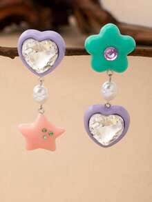 1 pereche de cercei asimetrici asimetrici drăguți de modă drăguț pentru femei, cu culoarea bomboanei