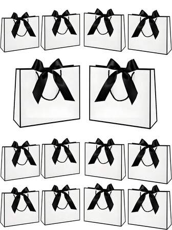 大きなリボン付きギフトバッグ、クラフト紙ギフトバッグ、持ち手付きパッケージバッグ、リボン付きパッケージバッグ、エレガントな紙袋、ショッピングバッグ、ハンドバッグ、白い紙ハンドバッグ、結婚式やお誕生日のギフトバッグ、シンプルな無地のショッピングバッグ、ブライダルギフトパーティー、クリスマスパーティー、夏の結婚式、ウェディングパーティーの装飾、屋外パーティー、ホリデーパーティー、誕生日、ハロウィンなどに適したジュエリーギフトパッケージバッグ