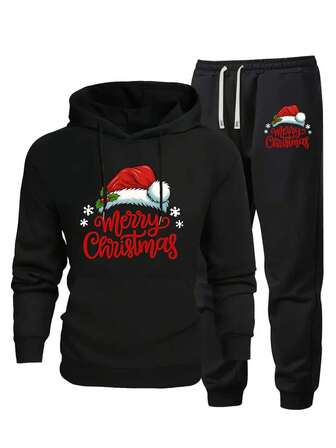 2 件男士保暖连帽衫和运动裤套装，大码休闲运动服，2025 年冬季新品