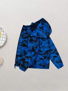 Tween Boy Loose Fit Casual Camouflage Water-Resistant Windproof Hooded Jacket - Blue - View 1