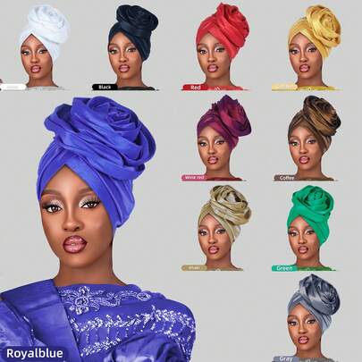 1pc New Fashion 3D African Muslim Traditional Shiny Pleated Rose Floral Stretchy Headscarf Turban, Suitable For Weddings, Festivals, Parties, Home Wear Hair Sleep Cap