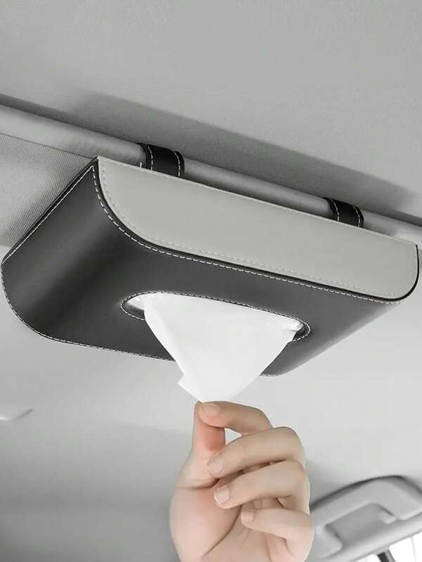 Premium PU Leather Car Tissue Box, Multifunctional Car Organizer Box, Creative Car Armrest Organizer Rack, Mounted Tissue Dispenser - Fashionable Black Hanging Design, Easy To Use And Organize, Portable Car Accessory, Vehicle Accessory