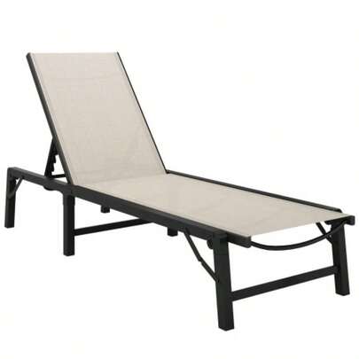 Folding , 5 - Position Adjustable Reclining Garden , Garden Chaise Sunbed Recliner Chair With Steel Frame Beach, Porch, Patio, Camping, Khaki