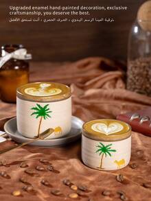 1pc Exquisite Desert Camel Pattern Ceramic Espresso Cup (Upgraded Enamel Version), Creative Middle Eastern Style Ceramic Gift, Suitable For Daily Use - Saudi National Day - Saudi National Day Supplies Distribution - Cup - Coffee Cup