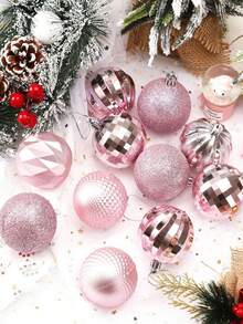 12 pièces - Boules de Noël roses, 60 mm/2,4 po Ornements d'arbre de Noël décoratifs en plastique incassable, assortiment de boules de Noël pour décorations de mariage, fête des mères, fête