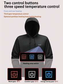 sweat-shirt à capuche casual pour hommes de couleur unie avec chauffage bizone, chauffage localisé