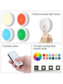 1/3/6pcs Wireless Wall Lights, Living Room Lighting, Triple RGB Wireless LED Wall Lamps, Cabinet Lighting, LED Spotlights, Battery Powered With Remote Control, Lighting Fixtures, LED Lights, Night Lights, Illumination, Reading Lights, Wireless Spotlights, Suitable For Corridor, Bathroom, Bedroom, Kitchen Cabinet, Stairs, Home Decor - 白色 - 查看 6