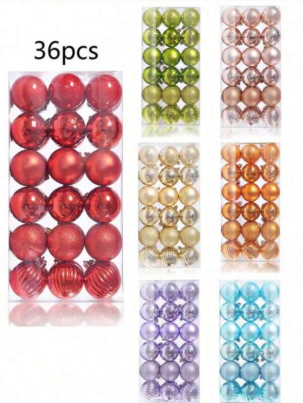 36 pièces Boules d'ornement pour fête de Noël de 3 cm, boules de Noël suspendues, boules de Noël, boules en plastique, boules pendantes de Noël, décorations de Noël, convenant pour la décoration d'arbre de Noël, la décoration de la maison, la décoration extérieure, la décoration de fête de Noël, les fournitures de fête de Noël, les ornements suspendus festifs thème Noël, les faveurs de fête, le coffret cadeau de boules de Noël, Bonne année, cadeau pour les amis et la famille, décoration de pièce, hiver