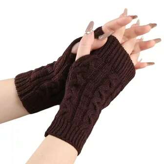 1 双女士露指针织手套，温暖百搭，适合学生、休闲日常穿着、秋冬
