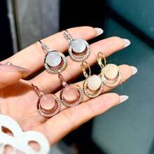 2 Stücke modische & elegante Katzenauge Stein Ohrringe, zarte mikro-eingelegte Zirkonia Clip-On Ohrringe, ätherisch & charmant