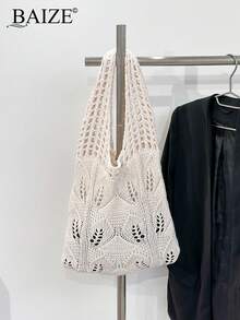 ENBEI Crochet Bags For Women Summer Beach Tote Bag Aesthetic Tote Bag Hippie Bag Knit Bag Fashion Must-Have: Women Crochet Knit Tote Bag, Hollow Out Handbag, Beach Travel Shoulder Bag, -Friendly Large Capacity Shopping Bag With Sand-Shaking Design, Perfect Gift For Students And Female Tourists In Outdoor Activities, Traveling And Shopping