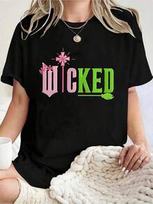 Plus Size Women's Casual T-Shirt Women's Wicked Castle & Palm Tree Print For Daily Wear 220g