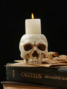 1pc Halloween Crying Skull Shaped Candle Holder, Resin Material Home Decor Craft, Candle Not Included, Suitable For Halloween Parties And Day Of The Dead Themed Events, Home Decor Candle Holder