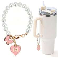 1pc Cute Butterfly Pearl Chain Letter Pendant Accessory, Cup Decor, Pearl Chain, Initial Jewelry, Adorable & Fashionable ID Decoration, Suitable For Handled Glass Cups, Keychain Bag Charms, Cup Accessories, Y2K, Suitable For Party Decor, Gifts, Outdoor