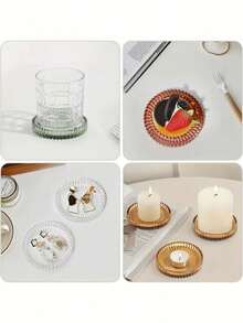 4 قطع من أطباق حامل الشمع الزجاجي: أطباق حامل الشمع الزجاجية المستديرة مناسبة لطاولات العشاء والزفاف والحفلات (شفاف ، أخضر)؛ يمكن استخدامها كأطباق تحت الكؤوس للأعراس وعيد الحب ، وديكور المنزل للغرف