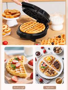600W 三合一华夫饼机，带可更换盘子 - 不粘双加热，小巧便携，适用于华夫饼/饼干/甜甜圈，可拆卸和可清洗，节省空间的设计，易于清洁，多功能早餐机 - 黑色 - 查看 7