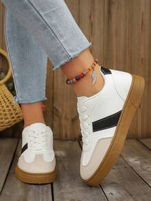 女士新款轻便白色运动鞋，百搭休闲运动跑步鞋，防滑平底，春秋季 - 黑與白 - 查看 7