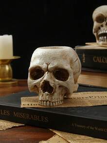 1pc Halloween Crying Skull Shaped Candle Holder, Resin Material Home Decor Craft, Candle Not Included, Suitable For Halloween Parties And Day Of The Dead Themed Events, Home Decor Candle Holder