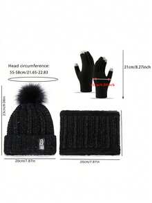 Set de 4 piezas de sombrero de invierno para mujer que incluye gorro, cuello, guantes y orejeras. Forrado de felpa gruesa con pompones lindos. Guantes con pantalla táctil para deportes de invierno y actividades al aire libre.