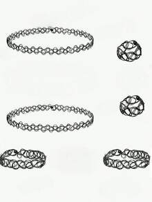 9pcs/6pcs/3pcs/12pcs/15pc Gothic Style Hollowed-Out Neckchain, Fishing Line Necklace, Bracelet Ring Set, Lace Collar, Women's Collarbone Chain, Neckchain, Punk Girl's Necklace, Fishing Line Necklace, Collarbone Chain For Women