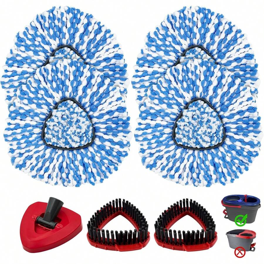 Mop Heads Replacements For O-Cedar RinseClean 2-Tank Spin Mop, Mop Replace Head For O Cedar, Mop Heads Include 4 Pack Mop Refills, 2 Scrubber Mop Heads, 1 Mop Base, Reusable, Easy To Replace - 1 - Xem 1