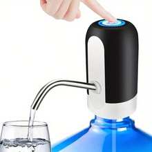 1 Set Shiny Black And White Electric Water Pump, USB Rechargeable One-Touch Electric Water Dispenser, Leak-Proof, Blue Light Display, Suitable For Home Kitchen, Living Room, Gatherings, Outdoor Camping, Practical Gift - Multicolor - View 2
