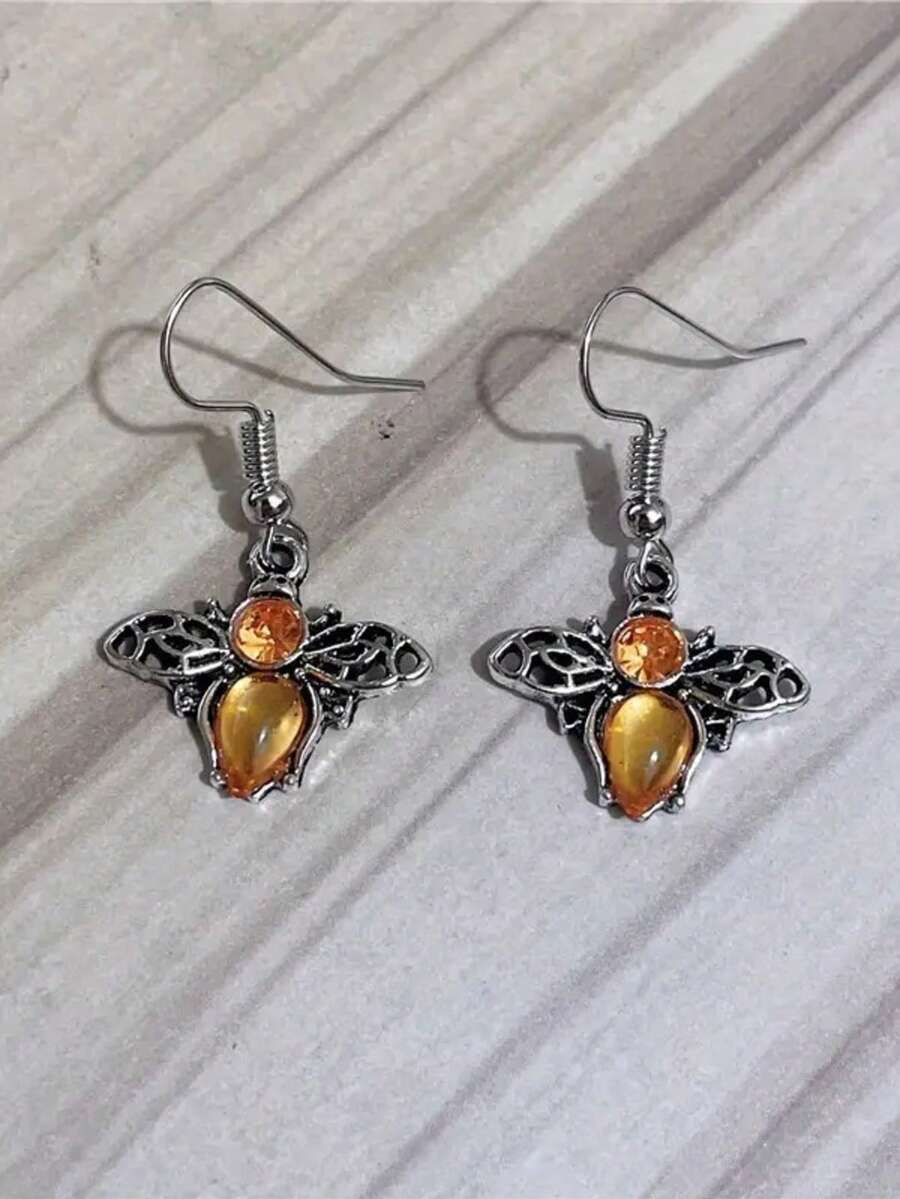 1pc Fashionable Bee Shaped Crystal Rhinestone Stud Earrings - Multicolor - View 1