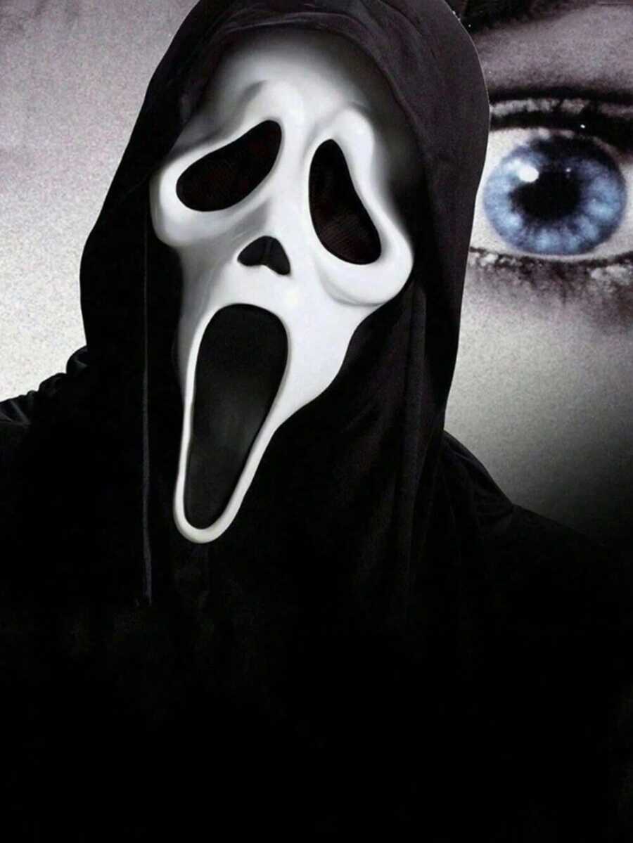 1 set Masque et cape de costume de fantôme hurlant d'horreur, accessoire de costume de fête d'Halloween en latex pour adultes