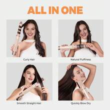 ATOPSKINS 6-In-1 Rose Gold High-Speed Brushless Motor Hot Air Brush Set, 200 Million Negative Ions, Curling Iron & Straightener, Ideal Gift For Hairstyling, High Power Fast Heating, Suitable For All Hair Types