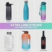 12 Pack Extra Long 14.5 Inch Reusable Silicone Straws For  40 Oz Tumbler 1 Gallon 128 75 64 OZ Tumbler, Large Water Bottle -Wine Bottle - Flexible Drinking Straws With 2 Cleaning Brushes - 明亮的色彩 - 查看 4