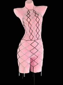 1pc Top + Skirt Metallic Dress, Shiny Crystal Tassel Body Chain For Beach, Party, Bikini