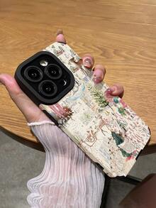 1pc Christmas Limited Edition Vintage Minimalist Snowy Landscape Pattern Vertical Textured Stylish Shockproof Anti-Fingerprint Phone Case, Compatible With Apple And Models